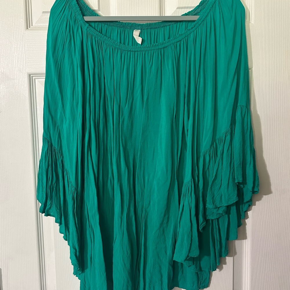 Elan Teal Off-Shoulder Peasant Blouse